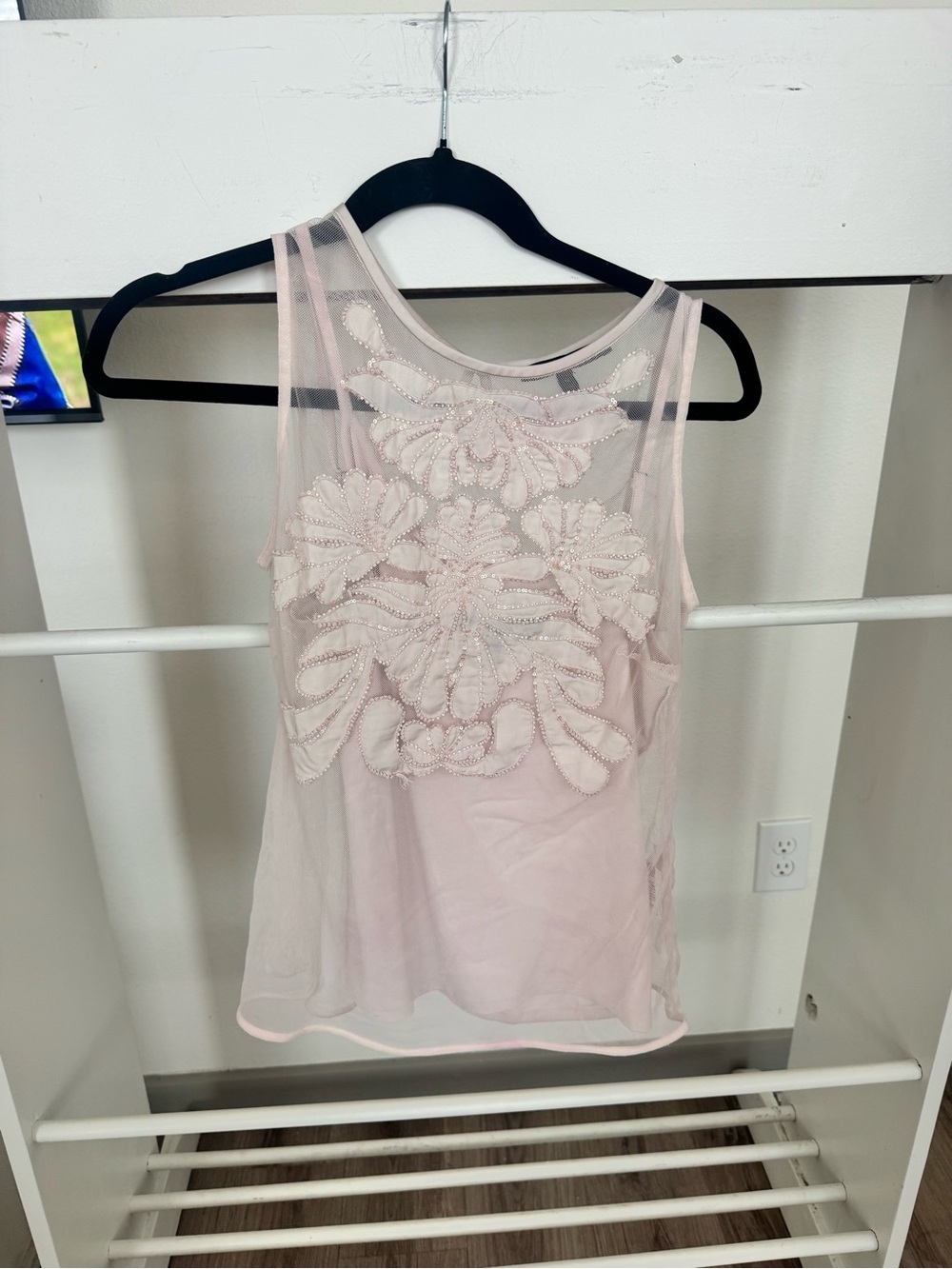 White House Black Market Pale Pink Sheer Embroidered Camisole